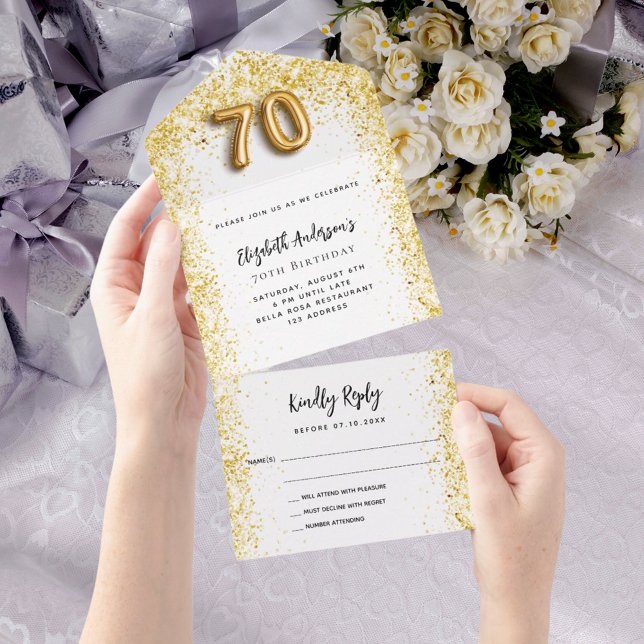 70th birthday white gold party RSVP All In One Invitation (Creator Uploaded)