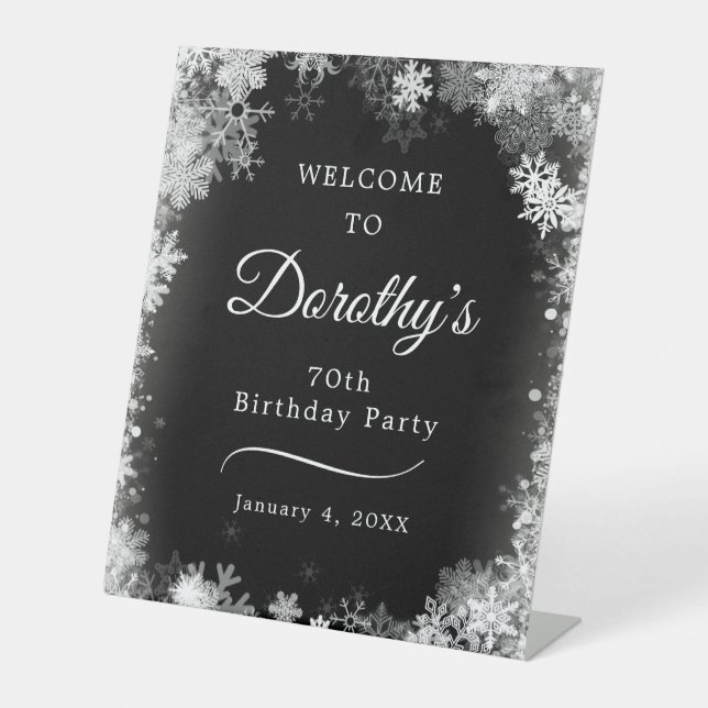 70th Birthday Winter Wonderland Snowflake Welcome Pedestal Sign (Front)