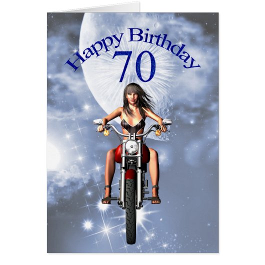 70th birthday with a biker girl cards (Front)