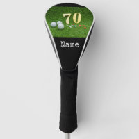 70th Birthday with golf ball and tee on green Golf Head Cover