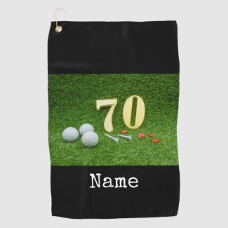 70th Birthday with golf ball and tee on green Golf Towel