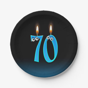 70th Birthday with lit candle numbers Paper Plates