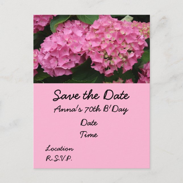 70th Birthday with pink hydrangea flowers Postcard (Front)