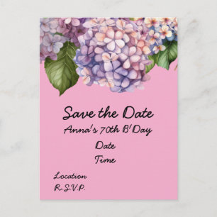 70th Birthday with pink hydrangea flowers Postcard