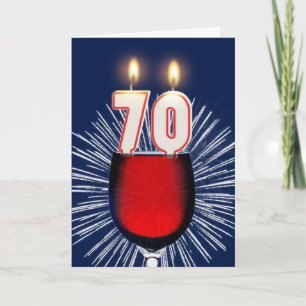 70th Birthday with wine and candles Card
