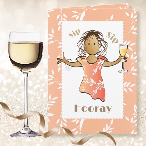 70th Birthday Woman Sweet Cute Cartoon Champagne  Card