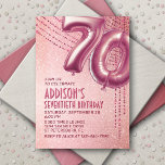 70th Birthday Womens Rose Gold Invitation<br><div class="desc">A birthday design that cuts straight to the celebration-no messing around. Featuring bold numbers styled to look like foil balloons with sparkling confetti all around, this design brings instant party vibes. The rose gold color scheme and art deco text elevate the design, adding a feminine, sophisticated touch. Perfect for that...</div>