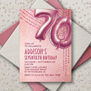 70th Birthday Womens Rose Gold Invitation