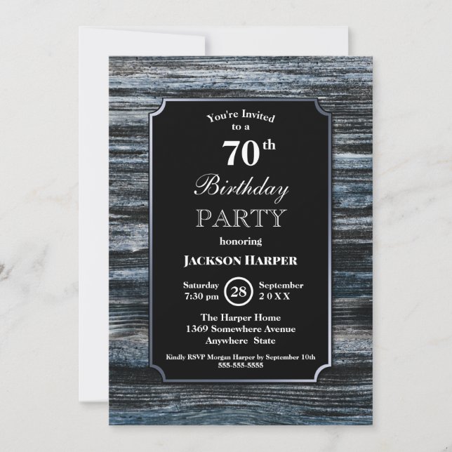 70th Birthday Wood Party Invitation (Front)