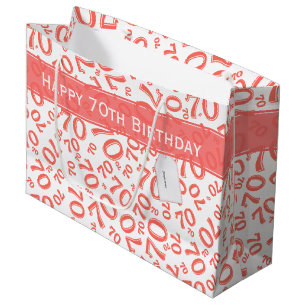 70th BirthdayRandom Number Pattern Coral/White Large Gift Bag