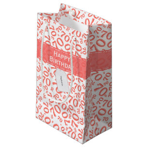 70th BirthdayRandom Number Pattern Coral/White Small Gift Bag