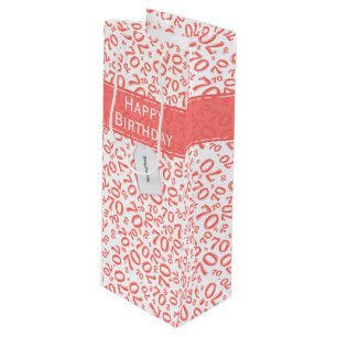 70th BirthdayRandom Number Pattern Coral/White Wine Gift Bag