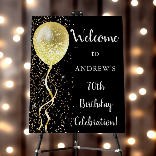 70th  Black  Gold Glitter Birthday Welcome Foam Board