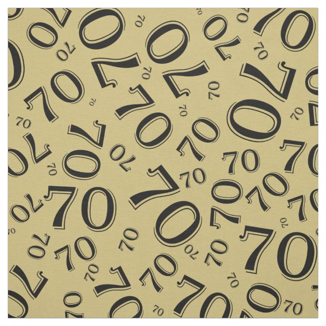 70th  Cool Number Pattern Gold and Black 70 Fabric (Swatch)