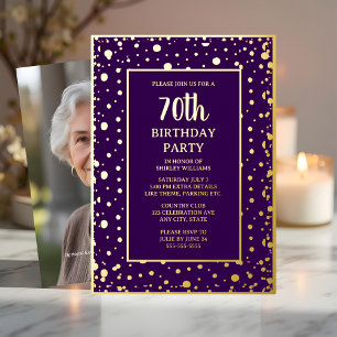 70th Custom Birthday Party Gold Purple Textured Foil Invitation