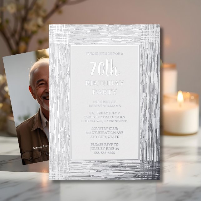 70th Custom Birthday Party Silver Textured Classy  Foil Invitation (Creator Uploaded)