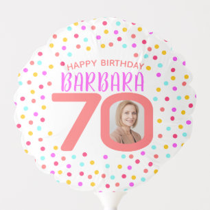 70th custom photo colorful coral confetti birthday balloon