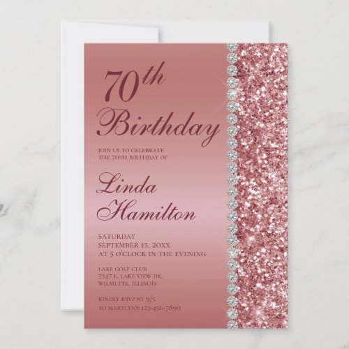 70th Elegant Rose Gold Birthday Invitation