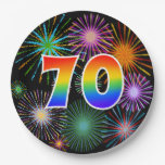 [ Thumbnail: 70th Event - Fun, Colorful, Bold, Rainbow 70 Paper Plates ]
