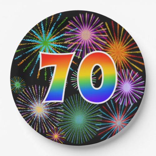 70th Event _ Fun Colorful Bold Rainbow 70 Paper Plates