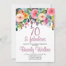 70th Fabulous Floral Watercolor Birthday Party