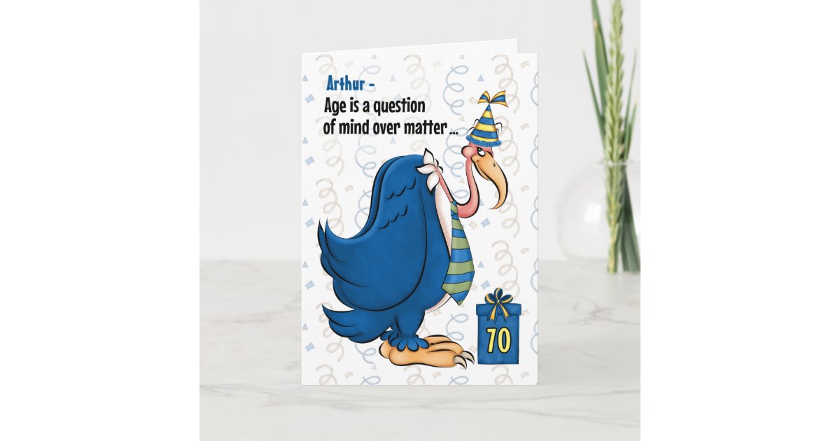 70th Funny Birthday Blue Buzzard with Name Card | Zazzle