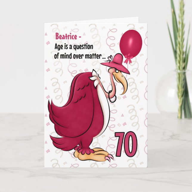 70th Funny Birthday Pink Buzzard with Name Card (Front)