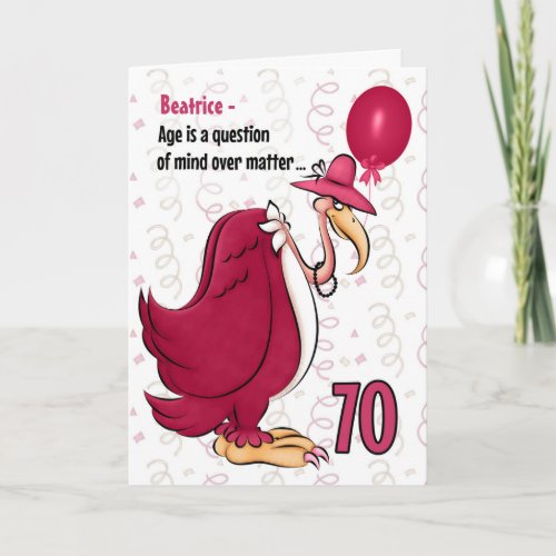 70th Funny Birthday Pink Buzzard with Name Card