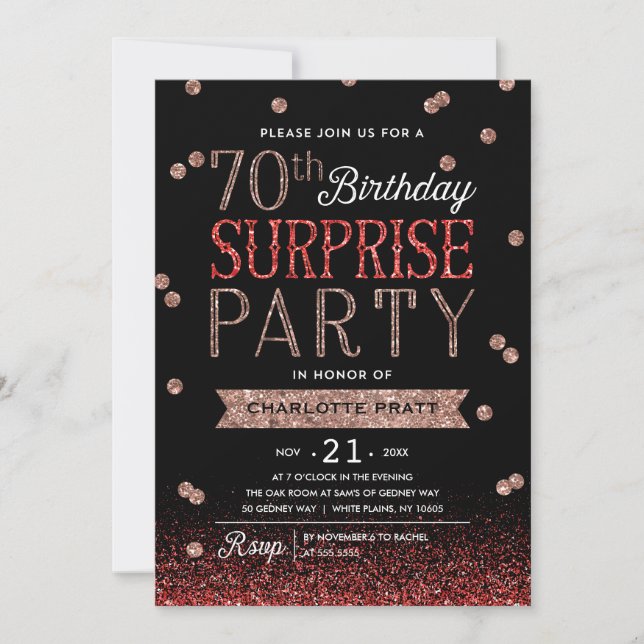 70th Glitter Confetti Surprise Party Invitation (Front)