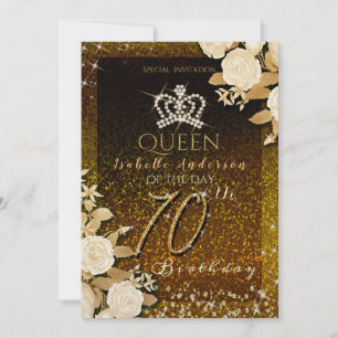 70th Glittering Crown Gold Birthday Invitation