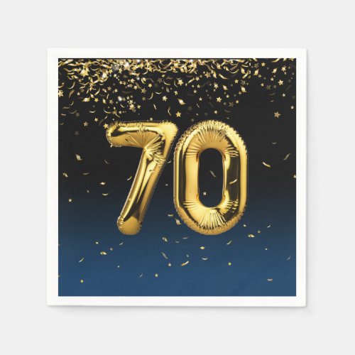 70th Gold Balloons and Confetti Napkins