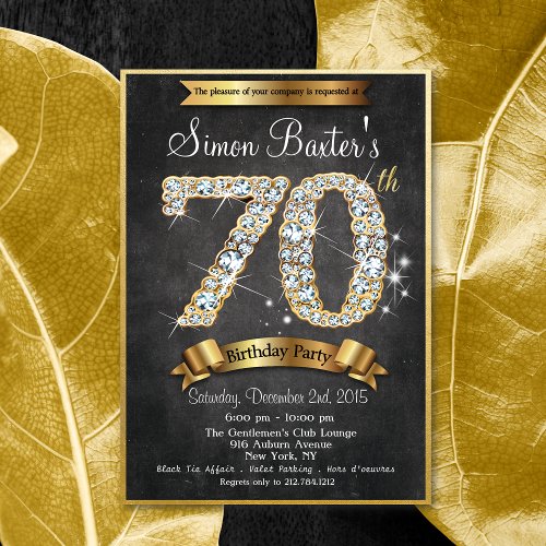 70th Gold Diamond Chalkboard Birthday Invitation