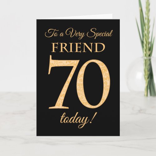 70th Gold-effect on Black, for Friend Birthday