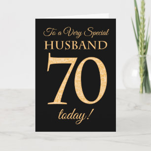 70th Gold-effect on Black, for Husband Birthday Card