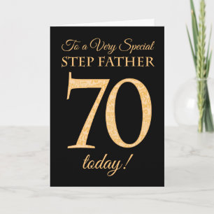 70th Gold-effect on Black, for Stepfather Birthday Card