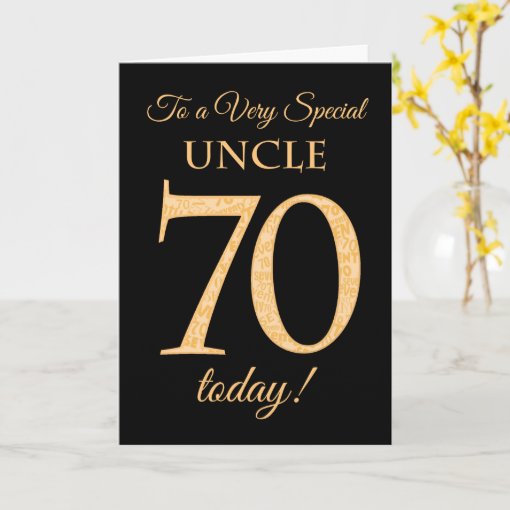 70th Gold-effect on Black, for Uncle Birthday Card | Zazzle