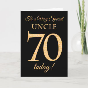 70th Gold-effect on Black, for Uncle Birthday Card