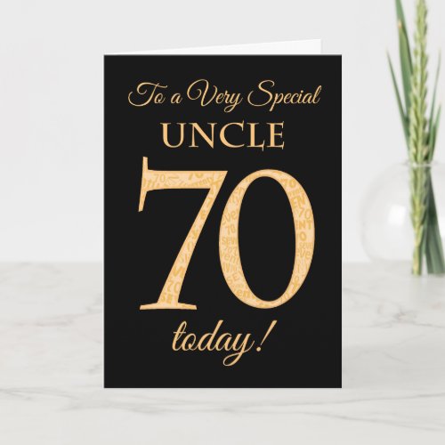 70th Gold_effect on Black for Uncle Birthday Card