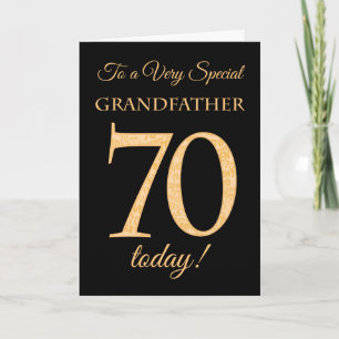 70th Gold-effect on Black, Grandfather Birthday Card