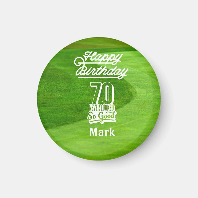 70th Golf birthday for golfer on green grass   Magnet (Front)
