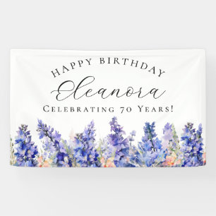 70th Happy Birthday Banner Blue July Birth Flower