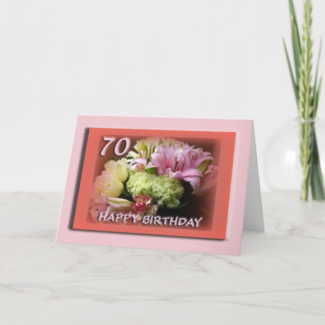 70th Happy Birthday Card - Flower bouquet (Front)
