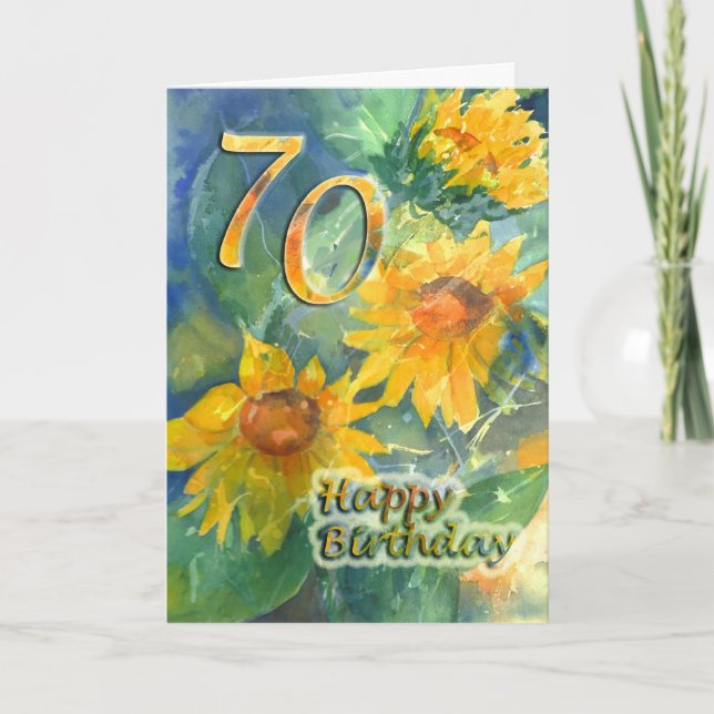 70th Happy Birthday Card - Sunflowers (Front)