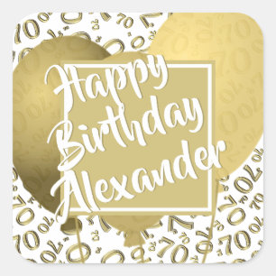 70th Happy Birthday Gold/White Number Pattern Square Sticker