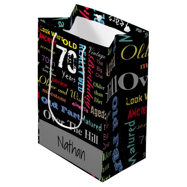 70th Happy BIrthday in a Graffiti Style Medium Gift Bag (Front Angled)