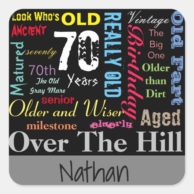 70th Happy Birthday in a Graffiti Style Square Sticker (Front)