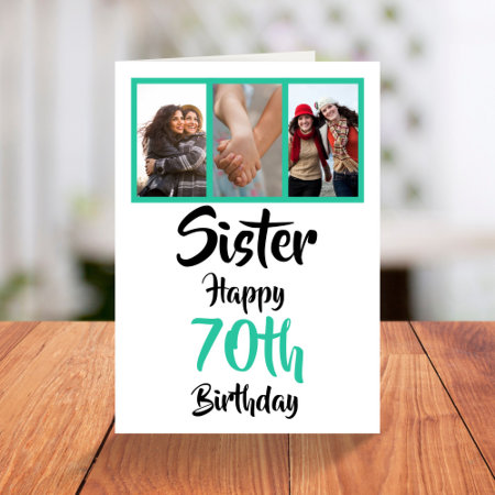 70th Happy Birthday Sister Photo Collage Card