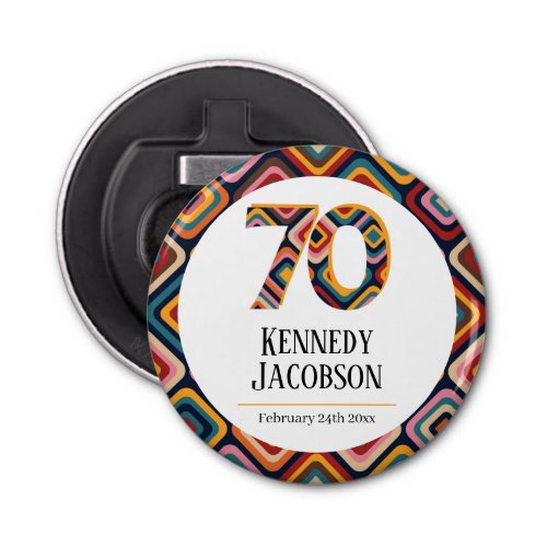 70th hippie retro groovy birthday custom bottle opener