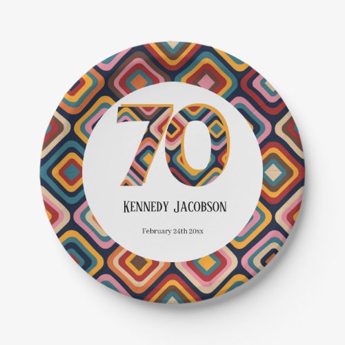 70th hippie retro groovy funky birthday custom paper plates