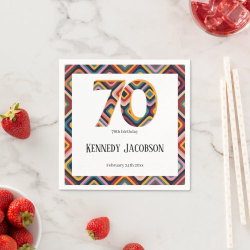 70th hippie retro vintage groovy birthday custom napkins